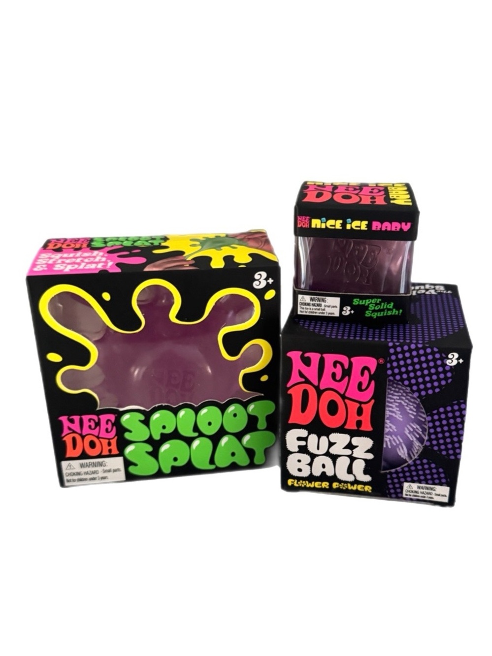 Authentic VIRAL NeeDoh Purple Bundle- Sploot Splat/Fuzz Ball/Nice Ice Baby